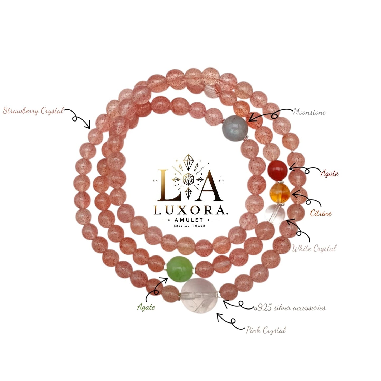 Strawberry Quartz Crystal Bracelet - Heart Chakra & Emotional Balance