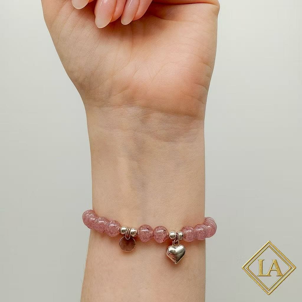 Strawberry Quartz Bracelet with S925 Silver – Love & Positive Energy