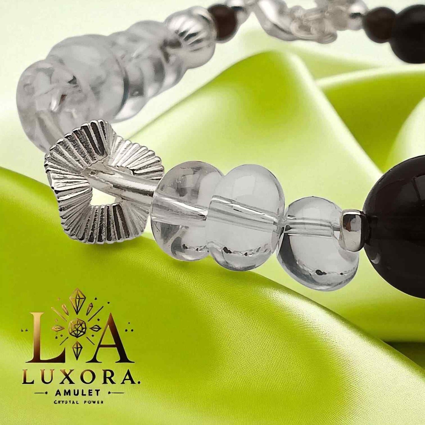 White Crystal & Smoky Quartz Bracelet with S925 Silver – Balance & Clarity