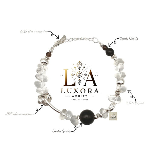 White Crystal & Smoky Quartz Bracelet with S925 Silver – Balance & Clarity