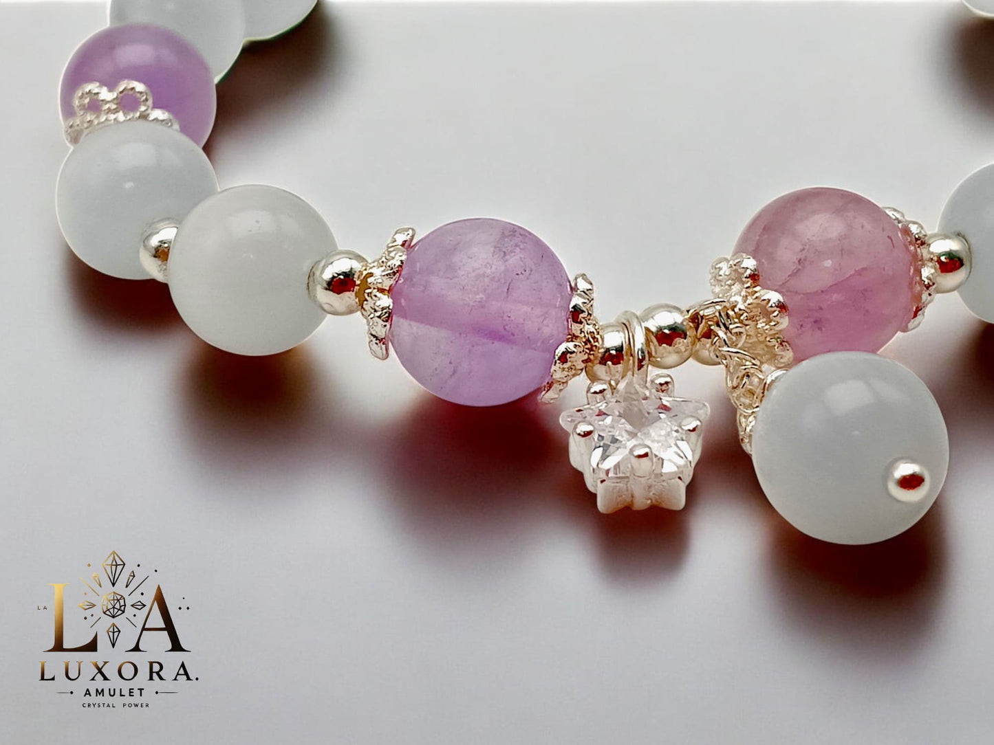 White Crystal & Amethyst Bracelet – Balance, Clarity & Spiritual Growth