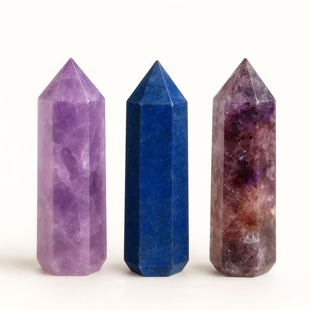  amethyst, lapis lazuli, and super seven gemstones for  spirituality and meditation