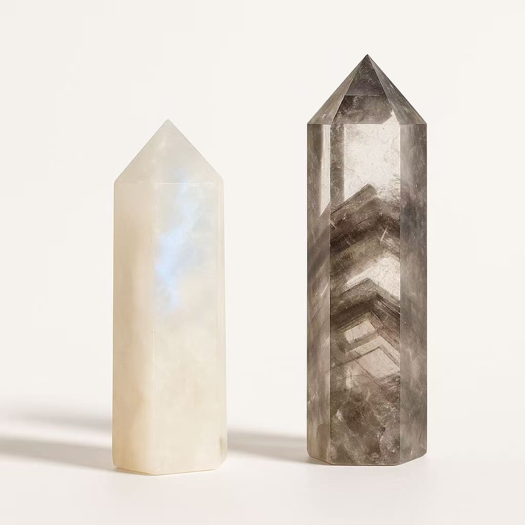 moonstone and phantom quartz gemstones for  new beginnings & renewal