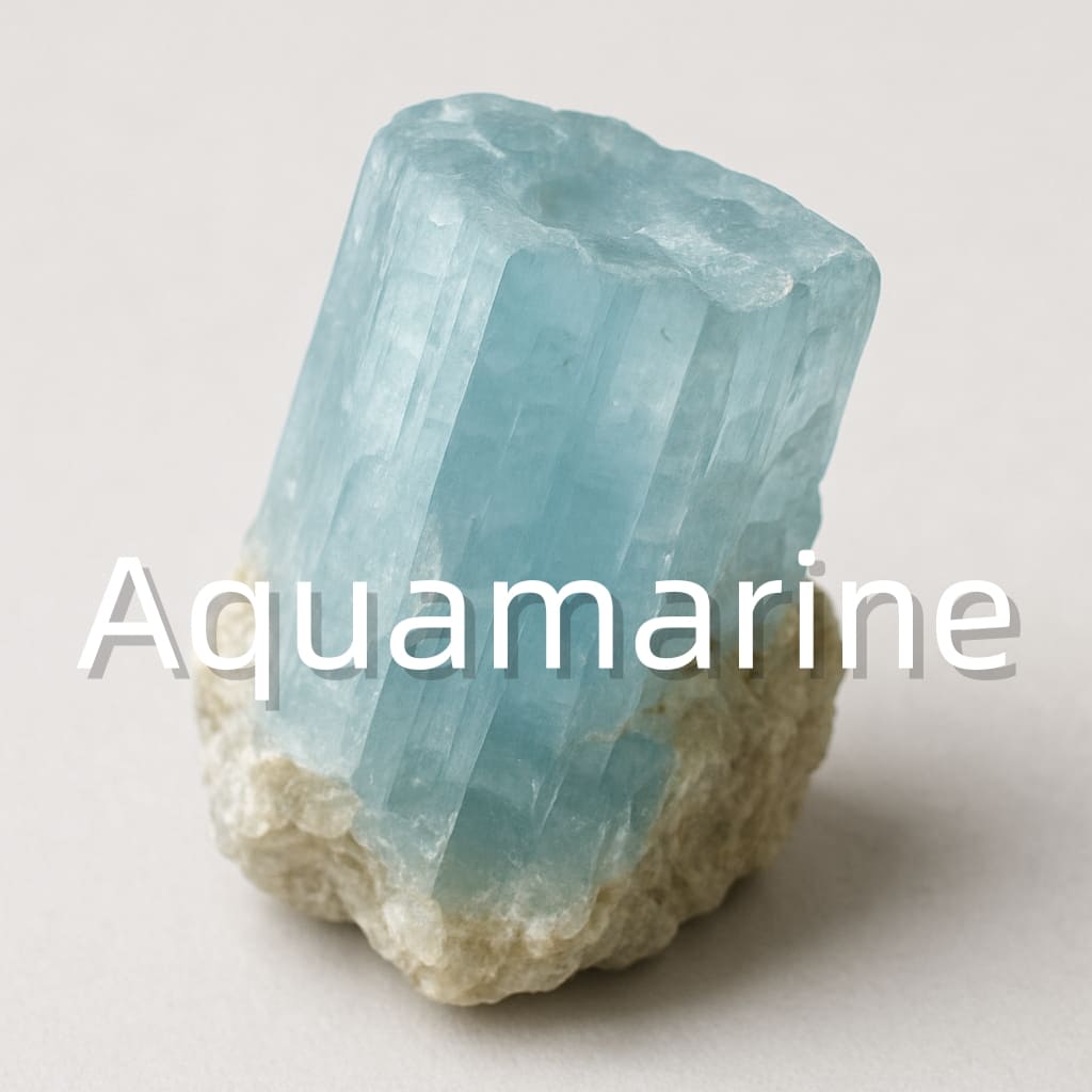 Light blue Aquamarine gemstone with oceanic translucence, symbolizing peace, clarity, and emotional courage