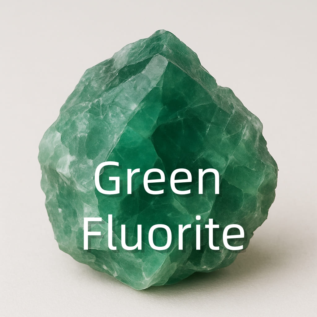 Translucent green Fluorite crystal with soft glow, symbolizing clarity, balance, and emotional renewal