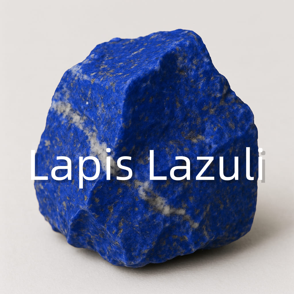 Deep blue Lapis Lazuli gemstone with golden flecks, symbolizing wisdom, intuition, and spiritual vision