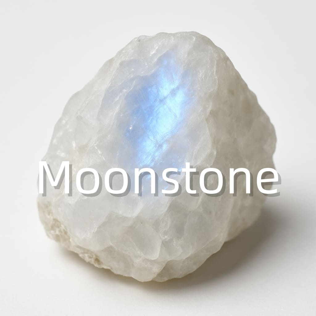 Luminous Moonstone gem with pearly sheen, symbolizing intuition, feminine energy, and emotional balance