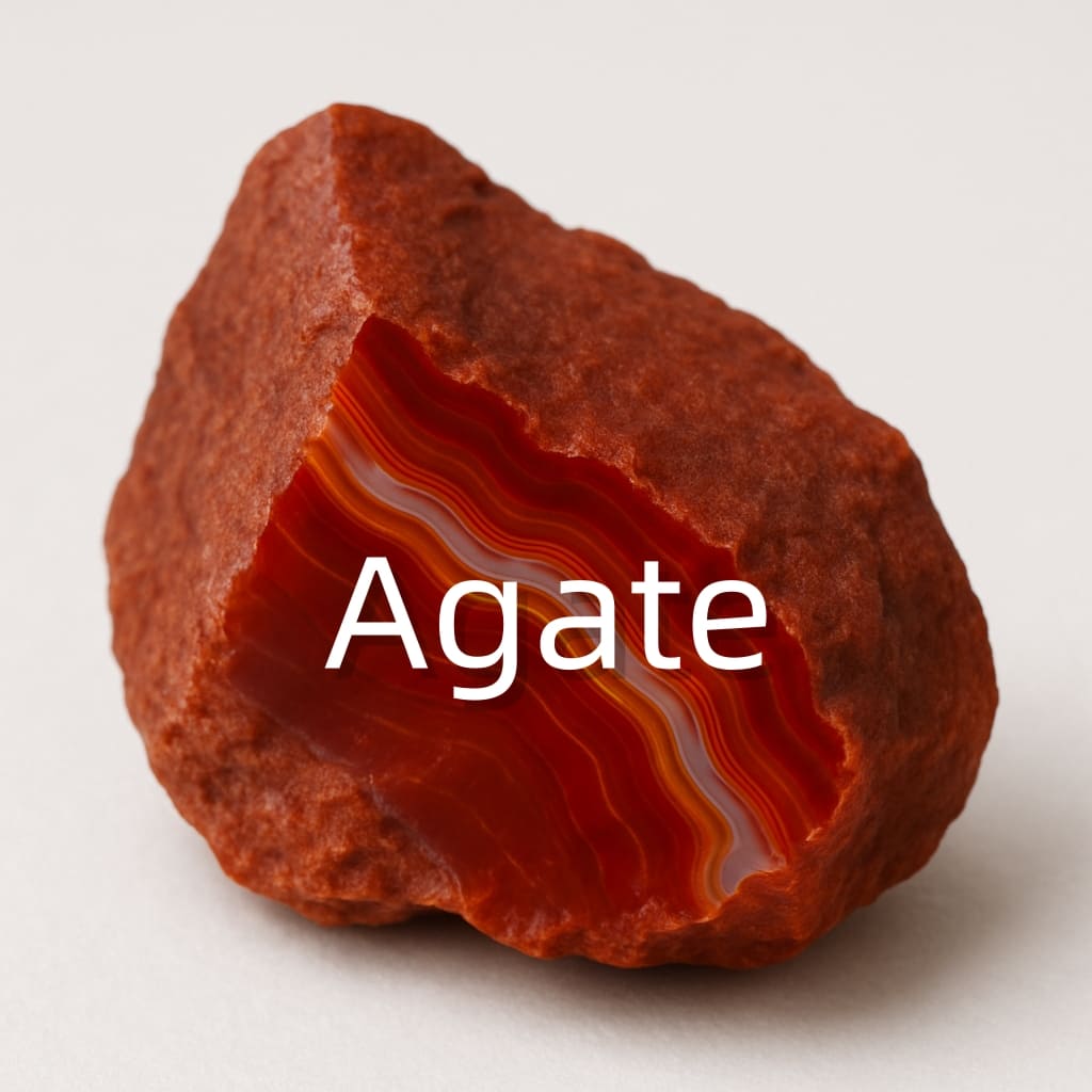 Layered Agate gemstone with earthy bands and natural patterns, symbolizing grounding, balance, and emotional strength