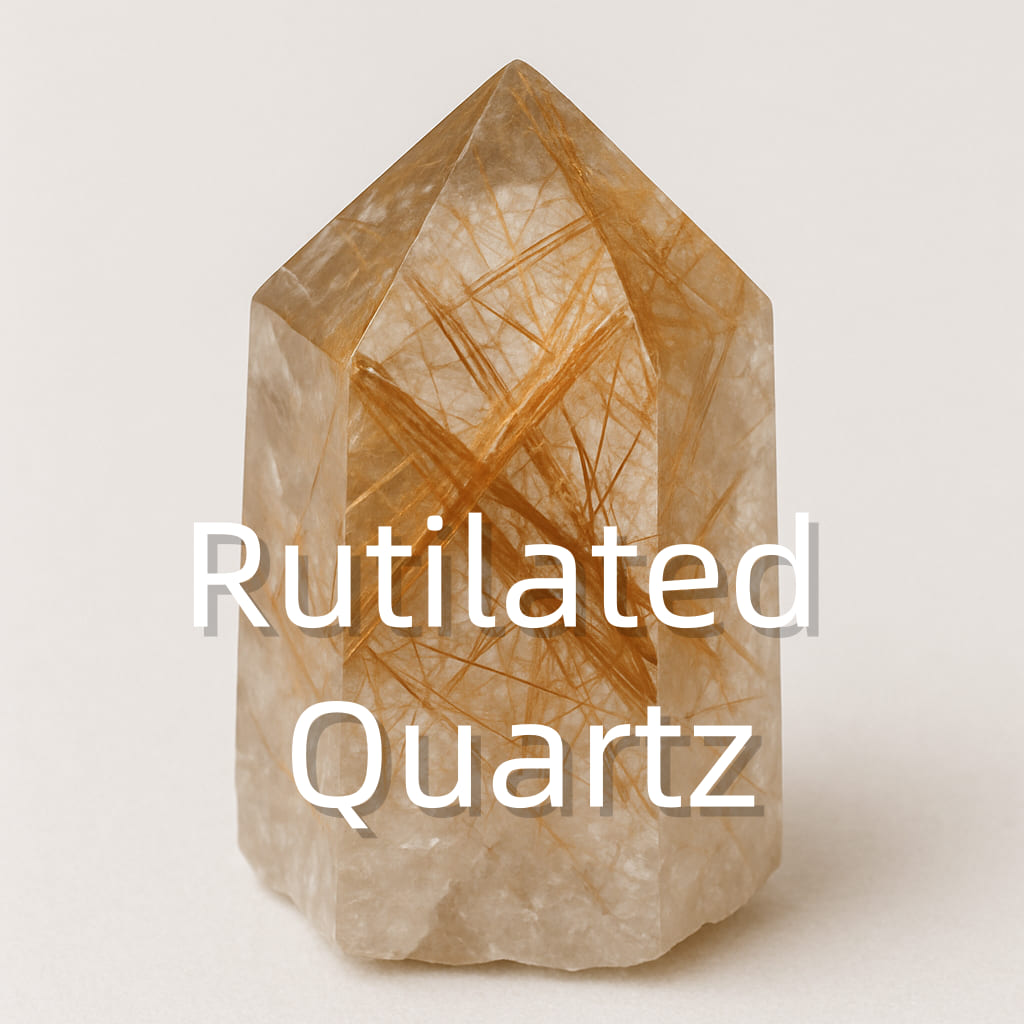Clear Rutilated Quartz crystal with golden rutile inclusions, symbolizing clarity, transformation, and energetic flow