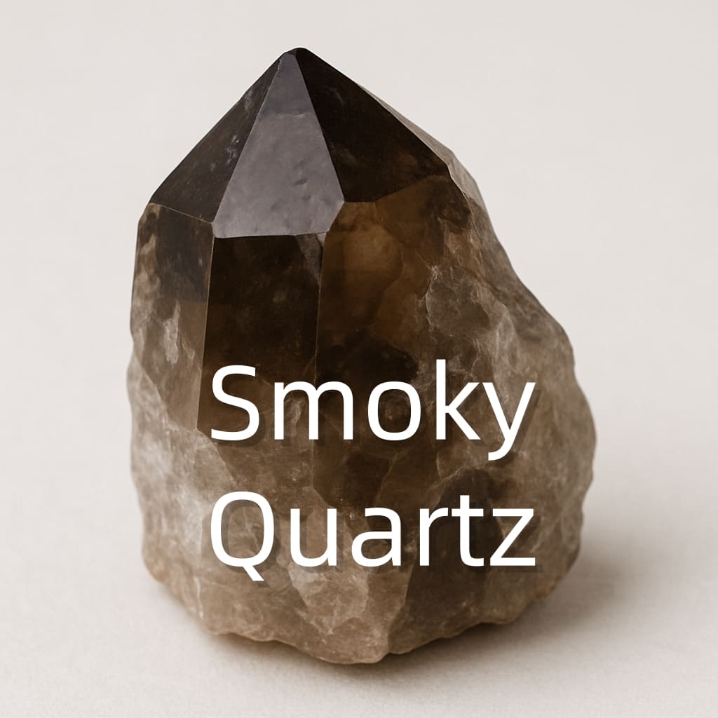 Translucent brown Smoky Quartz crystal with earthy tones, symbolizing grounding, protection, and emotional release