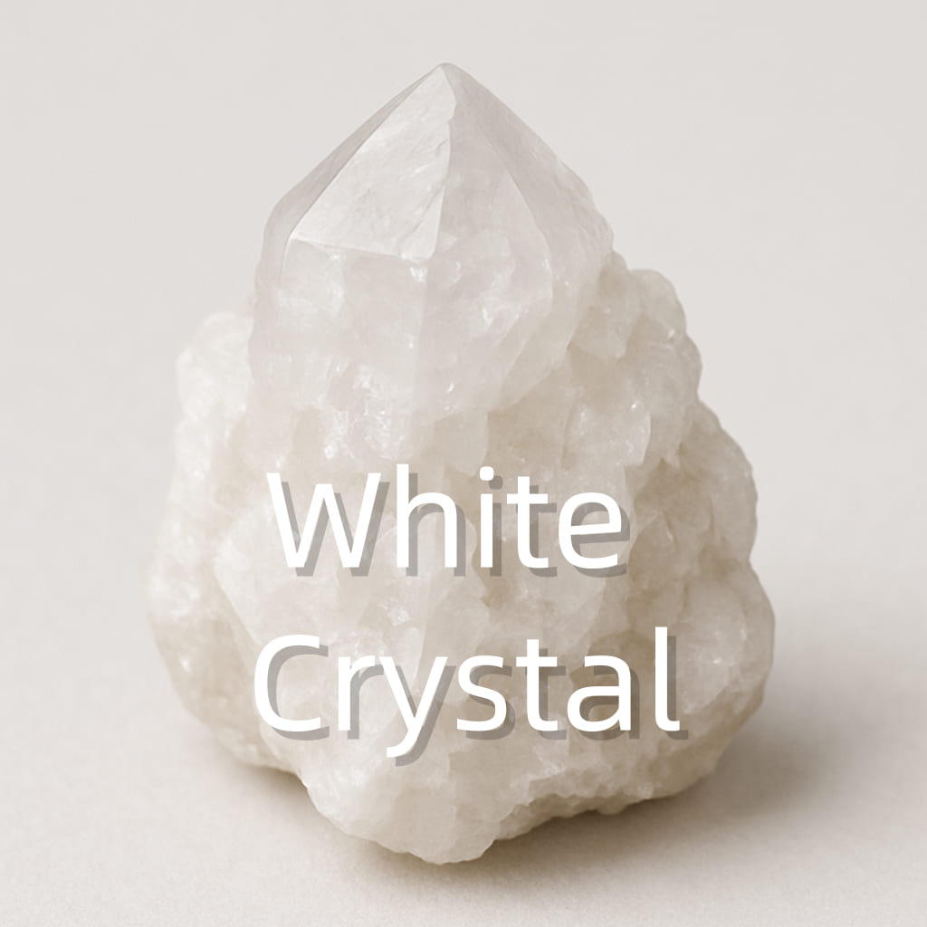 Polished White Crystal cluster shimmering with clarity, symbolizing purity and spiritual healing