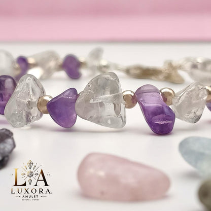 Amethyst & White Crystal Bracelet with S925 Silver – Clarity & Harmony