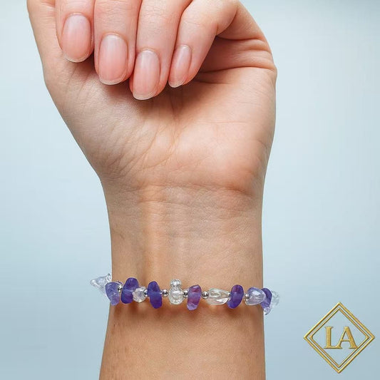 Amethyst & White Crystal Bracelet with S925 Silver – Clarity & Harmony