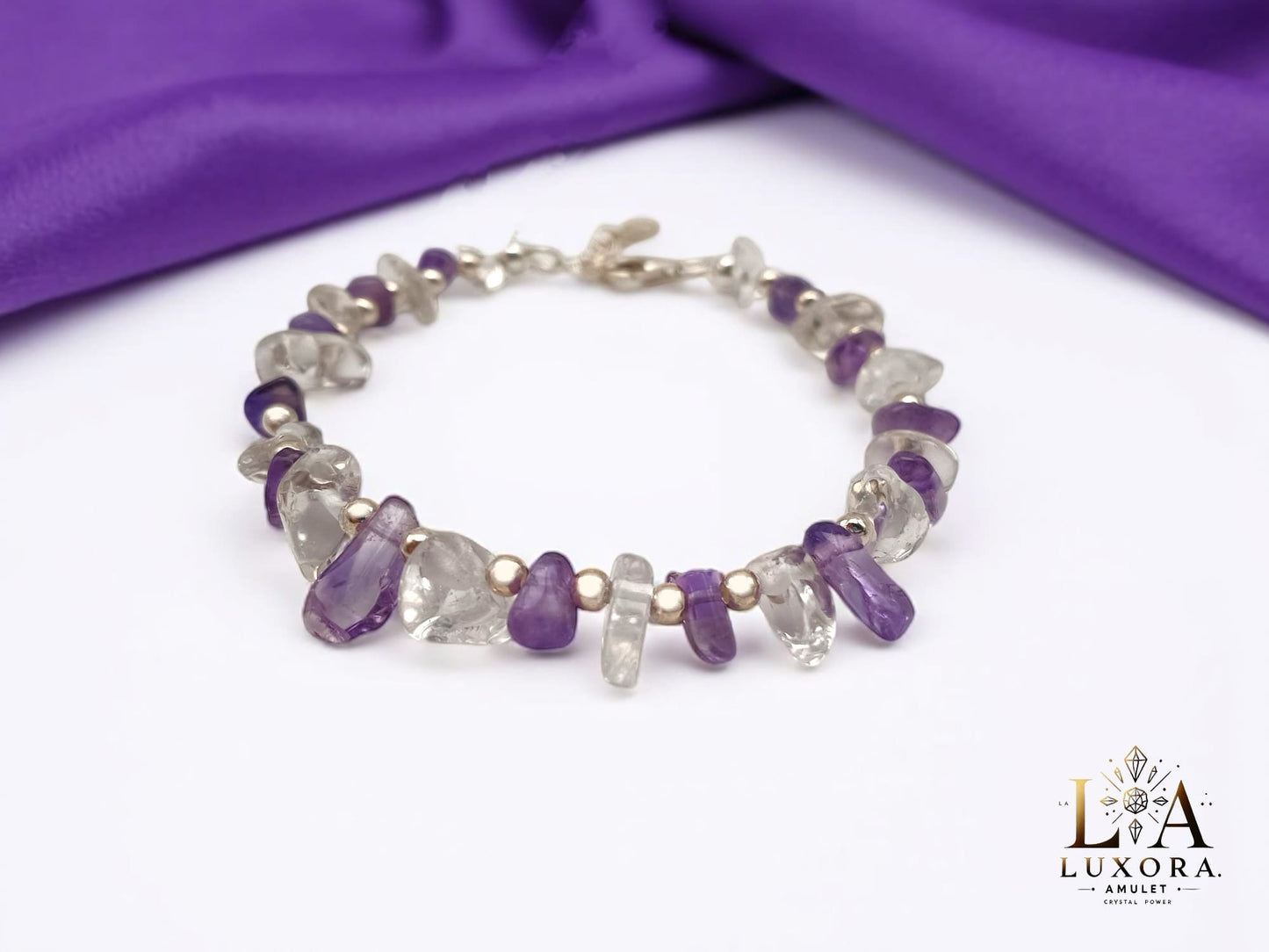 Amethyst & White Crystal Bracelet with S925 Silver – Clarity & Harmony