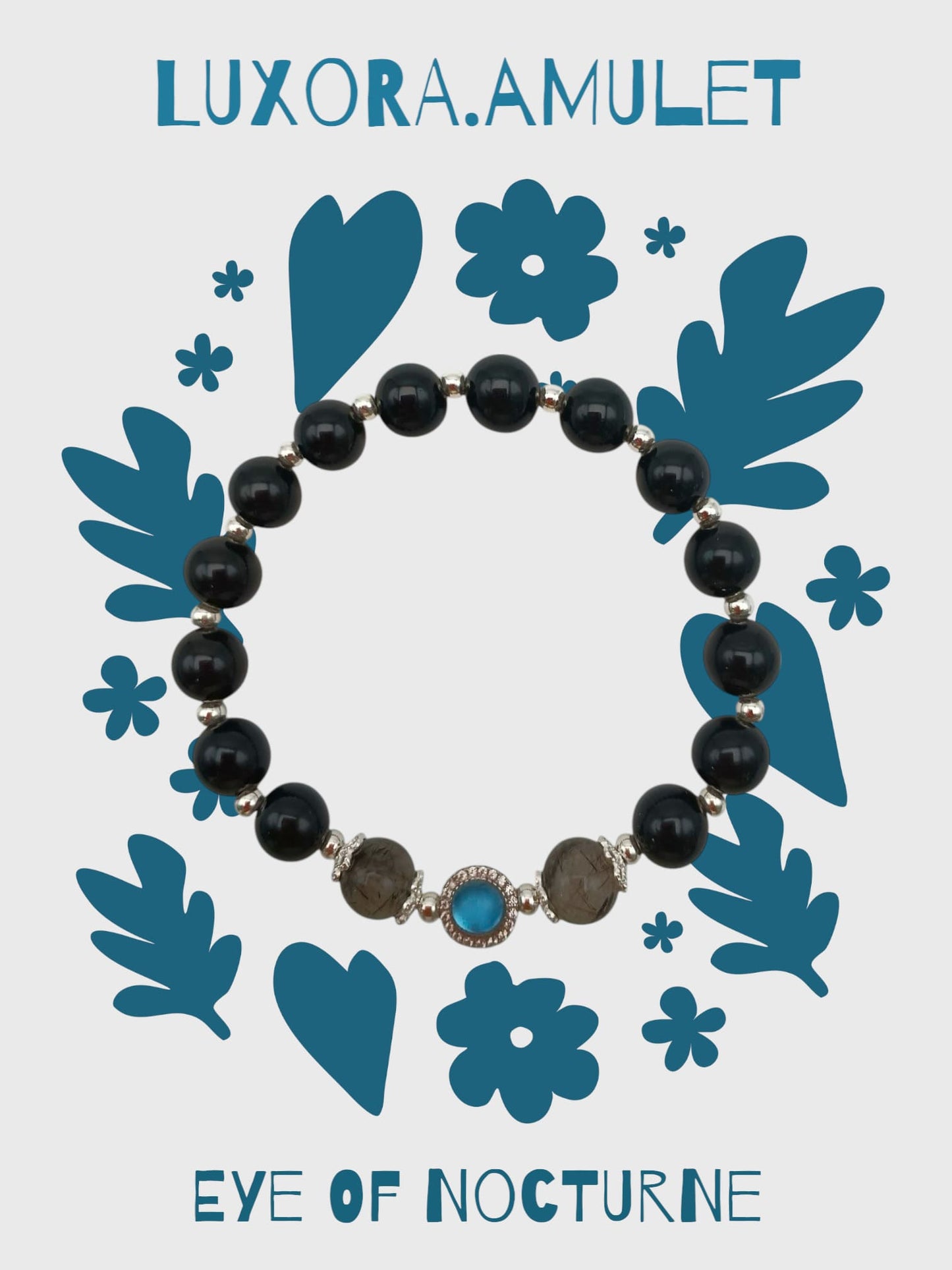 Black Obsidian Bracelet with Aquamarine & Smoky Quartz – Protection & Harmony