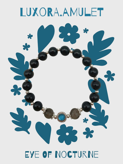 Black Obsidian Bracelet with Aquamarine & Smoky Quartz – Protection & Harmony