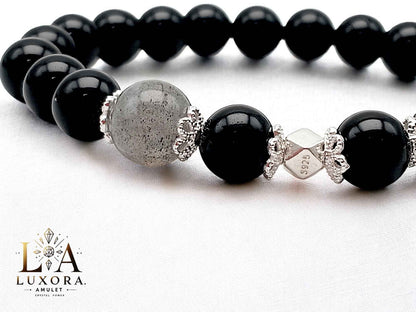 Black Obsidian Bracelet with Labradorite & S925 Silver  – Protection & Clarity