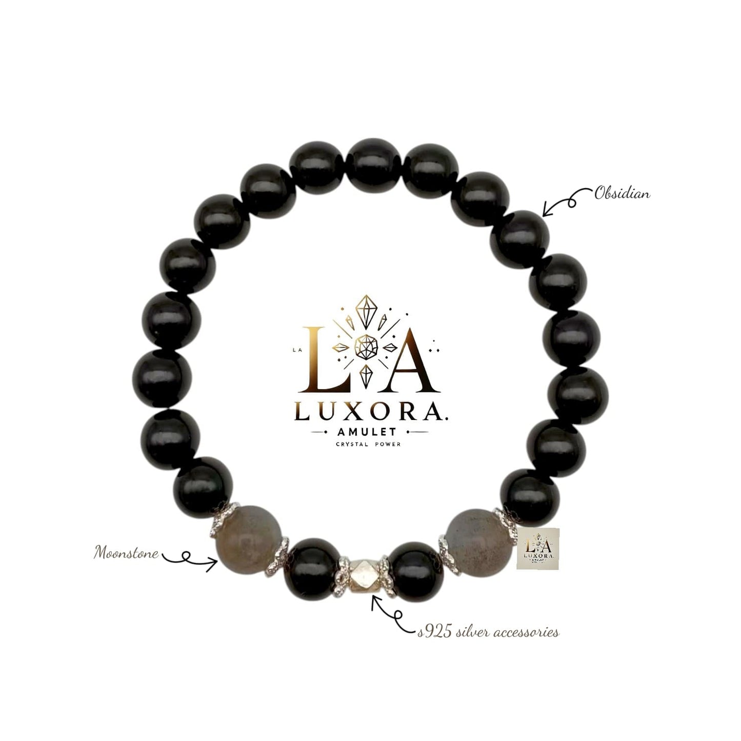 Black Obsidian Bracelet with Labradorite & S925 Silver  – Protection & Clarity