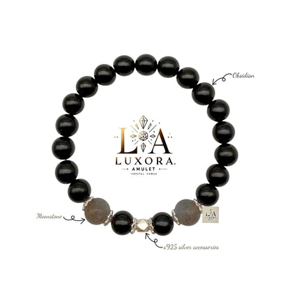 Black Obsidian Bracelet with Labradorite & S925 Silver  – Protection & Clarity