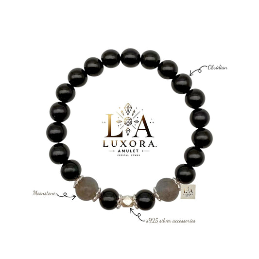 Black Obsidian Bracelet with Labradorite & S925 Silver  – Protection & Clarity