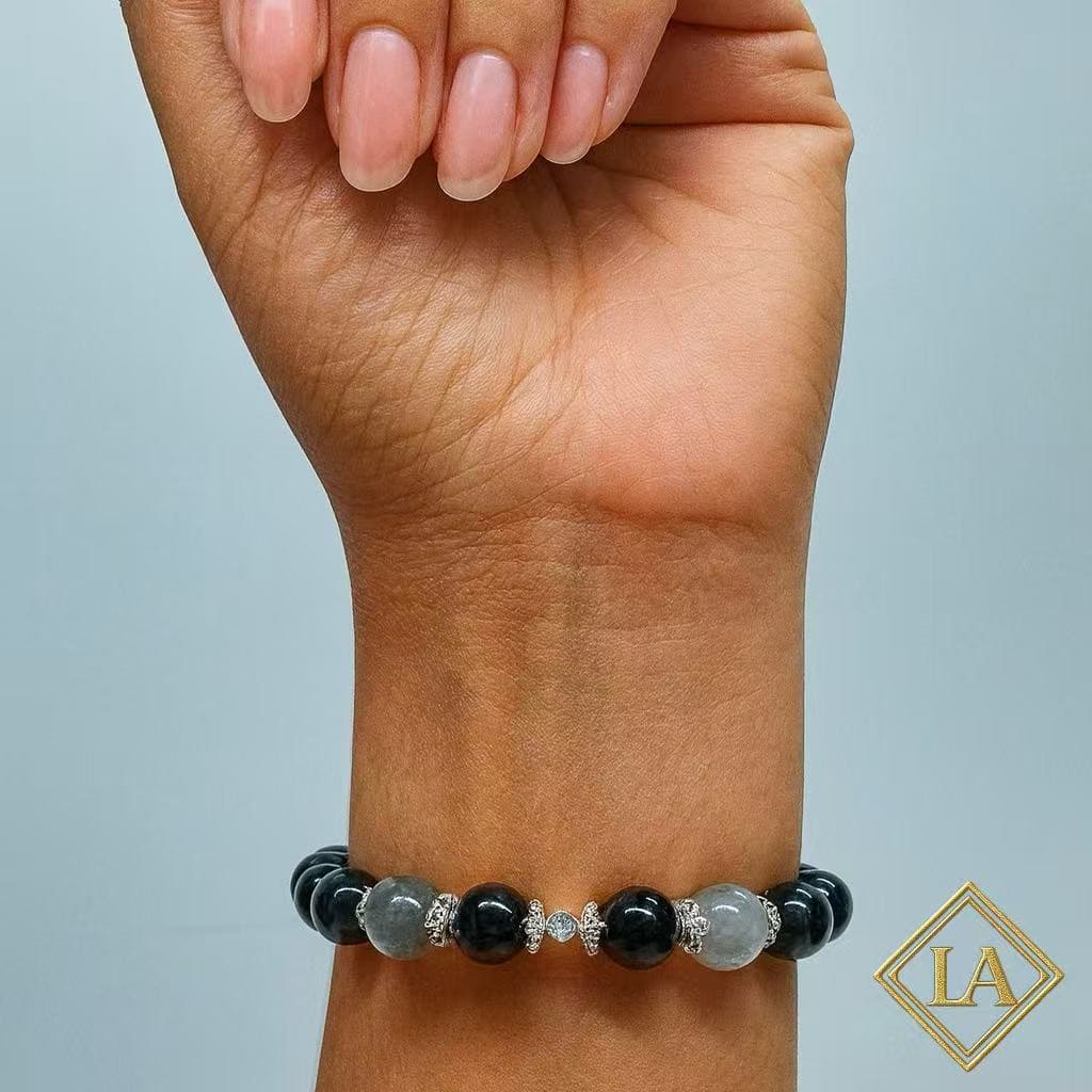 Black Obsidian Bracelet with Labradorite & S925 Silver  – Protection & Clarity