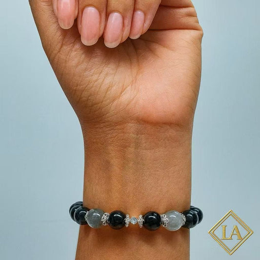 Black Obsidian Bracelet with Labradorite & S925 Silver  – Protection & Clarity