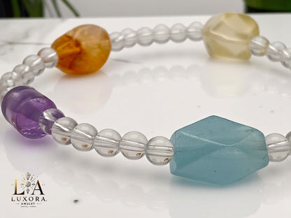 Citrine, Amethyst & Aquamarine Crystal Bracelet with Pink Crystal and White Crystal Accents