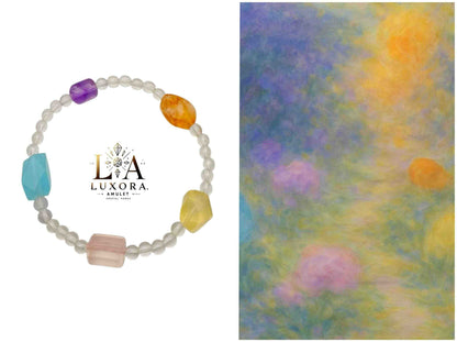 Citrine, Amethyst & Aquamarine Crystal Bracelet with Pink Crystal and White Crystal Accents