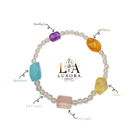 Citrine, Amethyst & Aquamarine Crystal Bracelet with Pink Crystal and White Crystal Accents