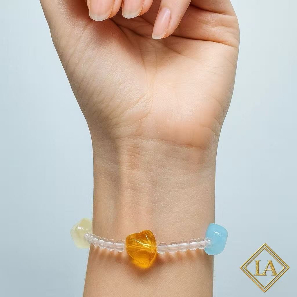 Citrine, Amethyst & Aquamarine Crystal Bracelet with Pink Crystal and White Crystal Accents
