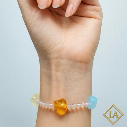 Citrine, Amethyst & Aquamarine Crystal Bracelet with Pink Crystal and White Crystal Accents