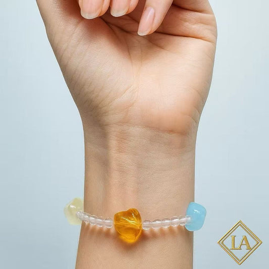 Citrine, Amethyst & Aquamarine Crystal Bracelet with Pink Crystal and White Crystal Accents