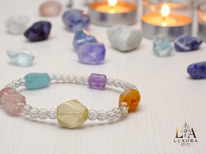 Citrine, Amethyst & Aquamarine Crystal Bracelet with Pink Crystal and White Crystal Accents
