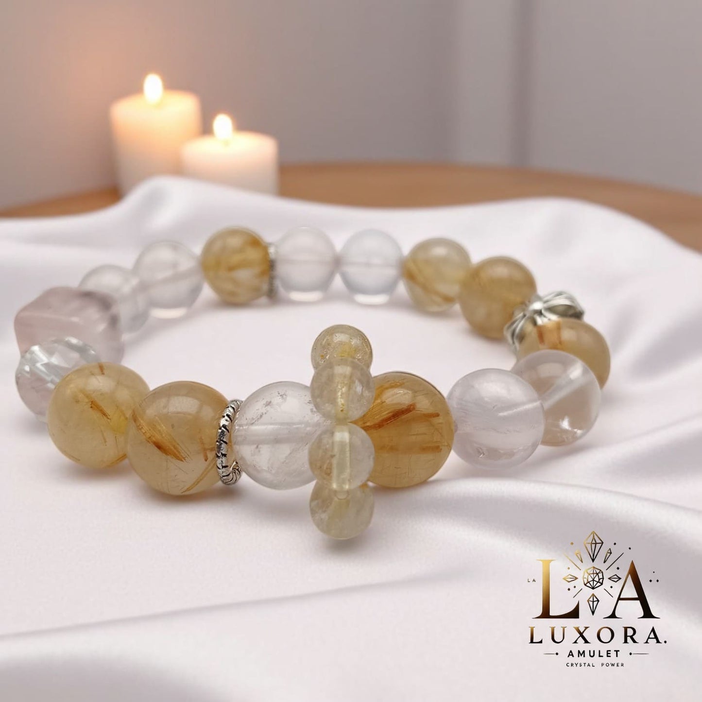 Citrine & Rose Quartz Bracelet with Pink & White Crystal Accents for Breakthrough