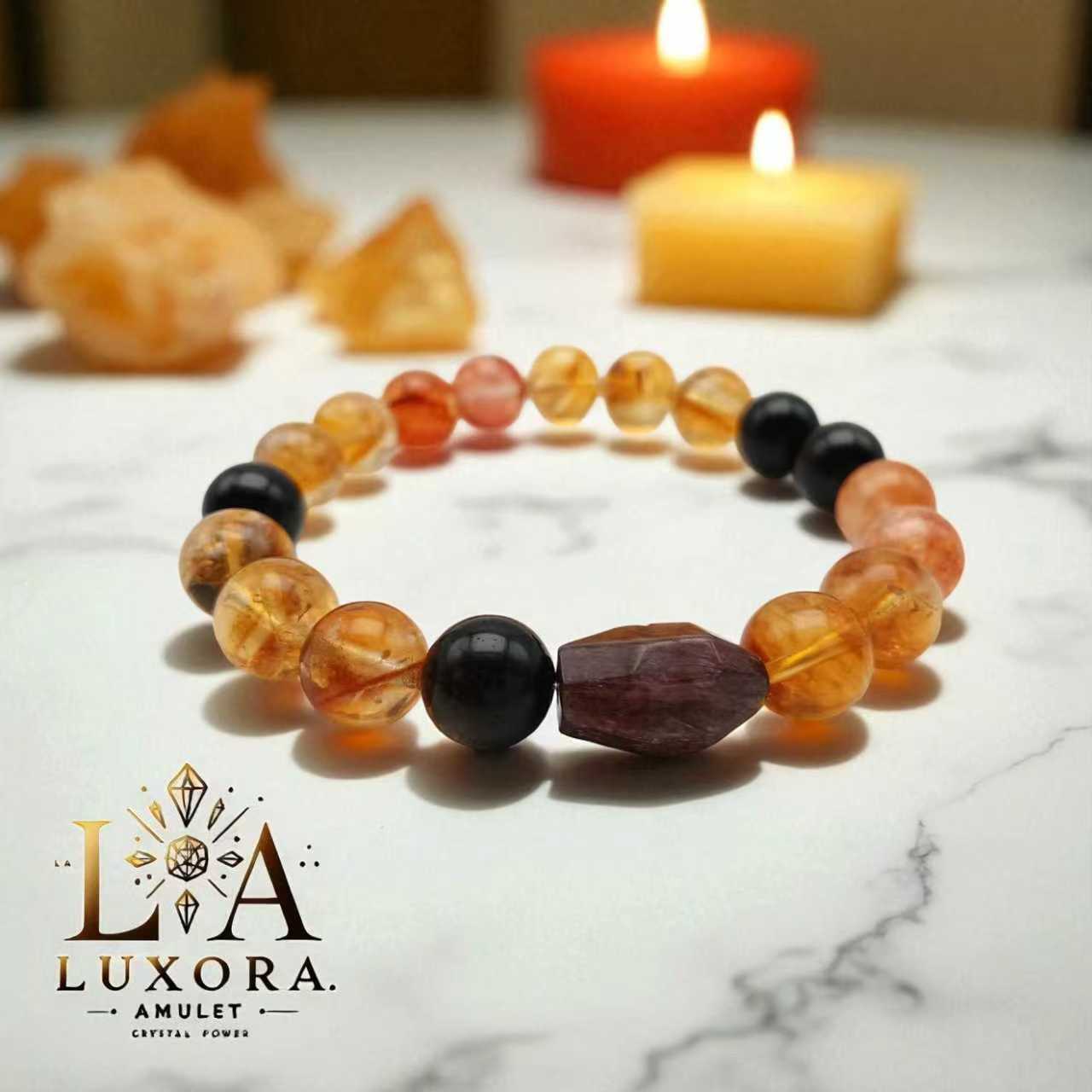 Healing Crystal Bracelet – Citrine, Red Agate, Super 7 & Black Obsidian