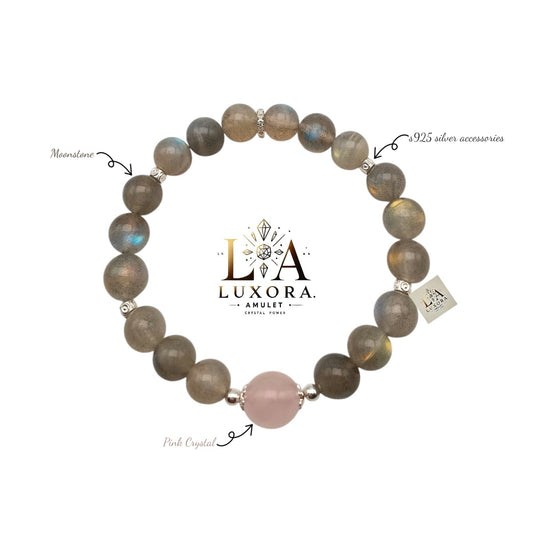 Moonstone & Pink Crystal Bracelet with S925 Silver – Harmony & Energy