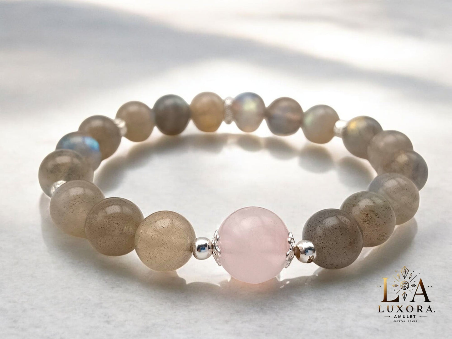 Moonstone & Pink Crystal Bracelet with S925 Silver – Harmony & Energy