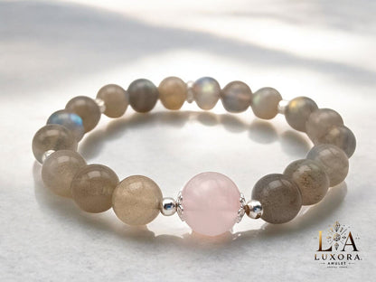 Moonstone & Pink Crystal Bracelet with S925 Silver – Harmony & Energy