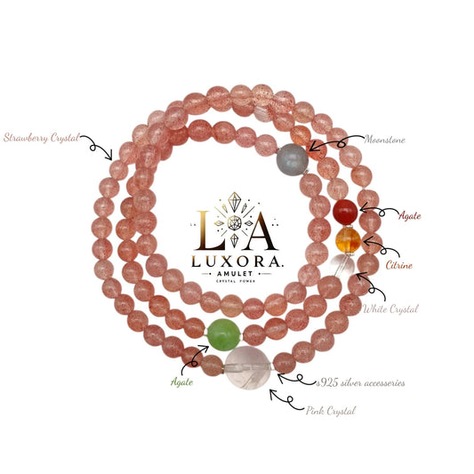 Strawberry Quartz Crystal Bracelet - Heart Chakra & Emotional Balance