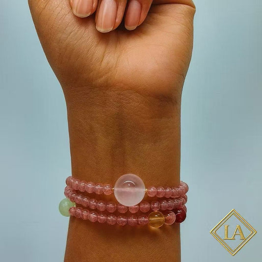 Strawberry Quartz Crystal Bracelet - Heart Chakra & Emotional Balance