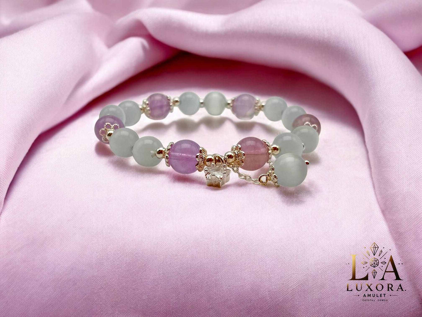 White Crystal & Amethyst Bracelet – Balance, Clarity & Spiritual Growth