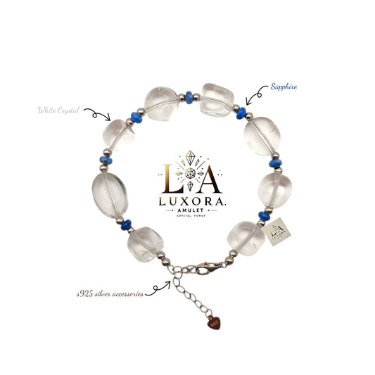 White Crystal & Sapphire Bracelet with S925 Silver – Elegance & Energy